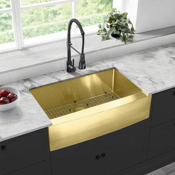 Rivage 33"x21" Stainless Steel Farmhouse Kitchen Sink, Gold