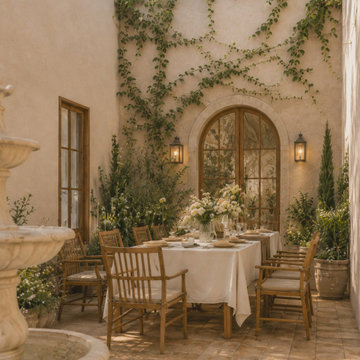 Mediterranean Courtyard Concept — Outdoor Dining Near the Doors