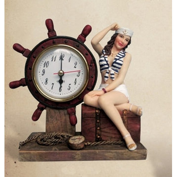 Lady Sailor Ship Wheel Clock