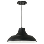 Capital Lighting - Jones One Light Pendant in Matte Black - Inspired by antique warehouse shades  the Jones 1-Light Pendant gives a modern update to the iconic style. The contrast of the powder coated Matte Black finish and white shade interior makes this fixture playful without overpowering a space.&nbsp