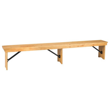 HERCULES Series 8' x 12'' Solid Pine Folding Farm Bench With 3 Legs, Light Natural