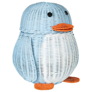 Wicker Penguin Basket, Blue/White