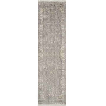 Nourison Silken Weave 2'2" x 7'6" Grey/Beige Floral Indoor Area Rug