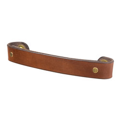 Walnut Studiolo - Leather Handle, The Tilikum, Dark Brown, 6" Center-to-Center, Brass - Cabinet And Drawer Handle Pulls