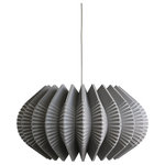 Ciara O'Neill - Spine Large Pendant Light, Grey - The grey Spine Large Pendant Light emulates the geometric patterns found in sea urchin shells. Tight radial curves impose their structure on pleated segments which dictate the shape of the silhouette. This material of this pendant lamp gently diffuses light while also radiating light more intensely where the surface material splits apart. Using bespoke components and artisan production techniques, this pendant light is skillfully handcrafted and produced in Ciara O'Neill's East London studio. Please note the long lead time is due to the fact that this product is handcrafted and made to order. This allows us to ensure that you receive a high-quality, personalised product.