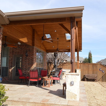Garland, TX, Patio Cover with Skylights and Custom Stone Kitchen/Grill Area