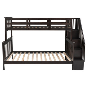 Twin Over Full Bunk Bed With Storage and Guard Rail, Espresso