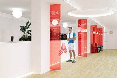 Дизайн интерьера вестибюля для здания физкультурно-оздоровительного комплекса