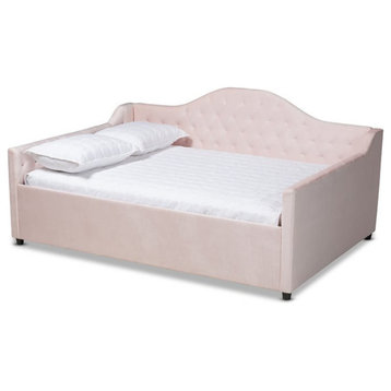 Baxton Studio Perry Contemporary Velvet Upholstered Queen Daybed in Pink