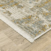 8' Beige Grey Gold Blue Rust And Teal Abstract Power Loom Runner Rug With Fringe