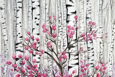 Original watercolor painting " Birch forest"