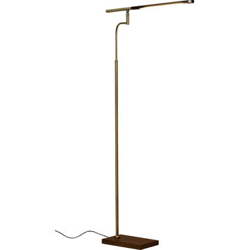 Barrett Led Floor Lamp - Walnut Finished Ash Wood with Antique Brass Accents