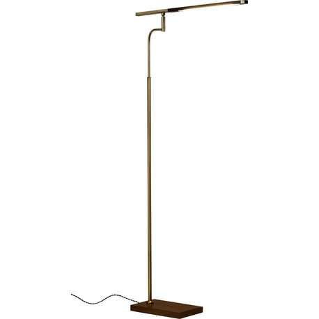 Barrett Led Floor Lamp - Walnut Finished Ash Wood with Antique Brass Accents