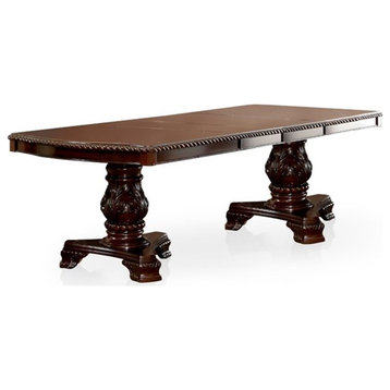 Furniture of America Ramsaran Wood 9pc Extendable Pedestal Dining Set in Brown