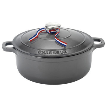 Chasseur 7.1-Quart Caviar-Grey Enameled Cast Iron Round Dutch Oven