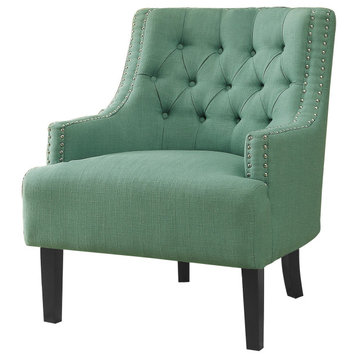 Classic Accent Chair, Button Tufted Wingback and Nailheaded Sloped Arms, Teal