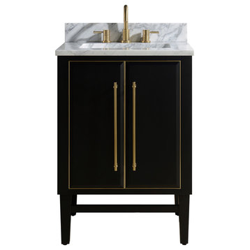 Avanity Mason 24 in. Vanity in Black with Gold Trim and Carrara White Marble Top