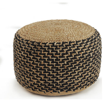 Natural Jute and Black Pouf
