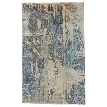 Vanida Rectangle Hand Knotted Rug, Blue Grey, 9'x12'