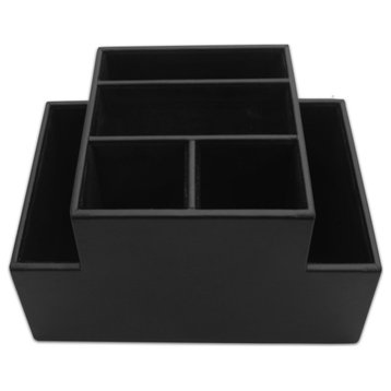 Black Leatherette Multi-Purpose Desk Supply Organizer