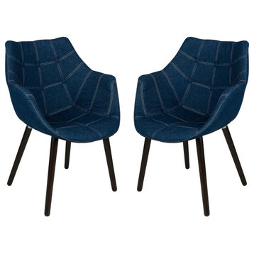 LeisureMod Milburn Tufted Denim Lounge Chair, Set of 2 Denim