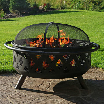 Sunnydaze 36" Fire Pit Steel With Black Crossweave With Spark Screen