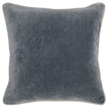 Benzara BM228815 Square Fabric Throw Pillow With Solid Color & Piped Edges, Gray