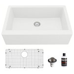 Karran USA - Karran Farmhouse/Apron-Front Quartz 34" Single Bowl Sink Kit, White - This classic apron front design with its deep 9-1/4" apron blends function and form beautifully, and will look stunning in your kitchen. It is manufactured from an extremely durable quartz composite material that will provide years of trouble-free use. This elegant design is available in a choice of 6 rich colors to compliment any decor.