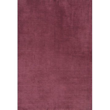 Gabbeh Solid Color Hand-Knotted Indian Oriental Area Rug, Purple, 9'7"x6'6"