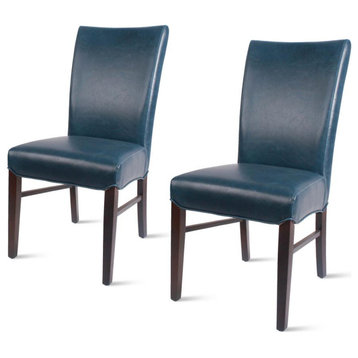 Milton Bonded Leather Chair, Set of 2, Vintage Blue