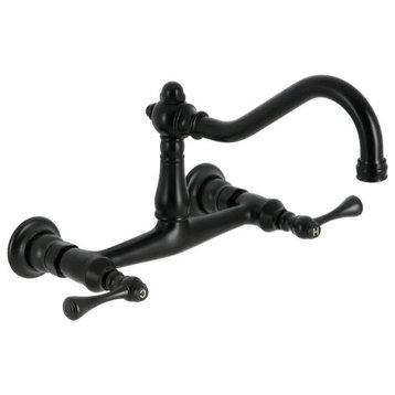 Traditional Bathroom Faucet, Curved Spout With Dual Lever Handles, Matte Black