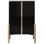 Homary - Aro Contemporary 2 Doors Chest Modern Accent Cabinet for Storage, Black - Beautifully designed with exquisite grain and gold finished handware, the Aro Furniture Collection creates a refreshing sense of order in your home. Accented with tasteful geometric lines, this cabinet lends a glamorous flair that blends well with any modern decor. Featuring 2 interior compartments, it can be ideal to store dining linens,magazine collection, stunning and functional. Boasting refined manufactured wood and high-class stainless steel, this cabinet allows long-lasting service and timeless sophistication. Please note that there is a 3C certification mark on the tempered glass top.