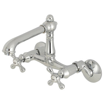 English Country 6" Adjustable Center Wall Mount Kitchen Faucet, Polished Chrome