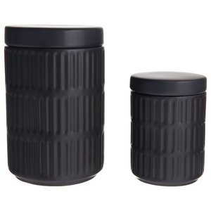 Cylindrical Ceramic Canister With Bamboo Lid Set Of 2 White Contemporary Kitchen Canisters And Jars By Virventures Houzz