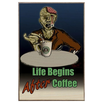 Life Begins After Coffee Birch Wood Print