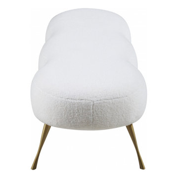 White Nube Faux Sheepskin Fur Bench (2-3 Seater Bedroom Bench)