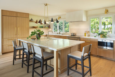 Example of a trendy kitchen design in Santa Barbara with an island