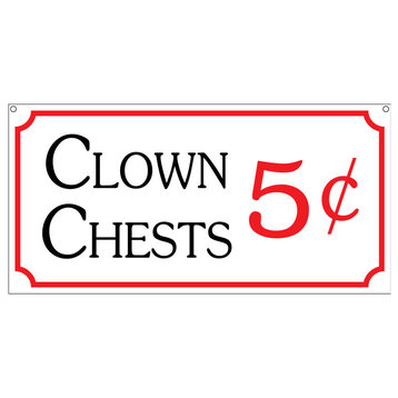 Clown Chest 5C, Aluminum Retro Circus Amusement Park Boardwalk Sign, 6"x12"