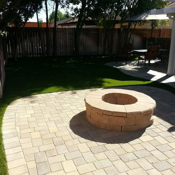 Interlocking Paver Patio, Fire Pit and Artificial Grass