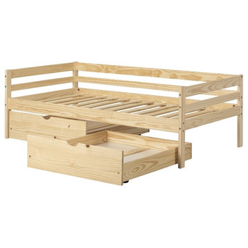South Shore Sweedi Solid Wood Daybed with Storage Drawers Twin Natural Wood