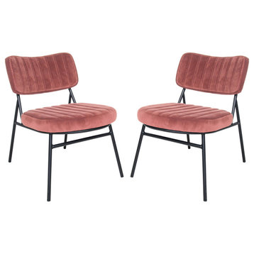 Marilane Velvet Accent Chair, Metal Frame Set of 2, Royal Rose