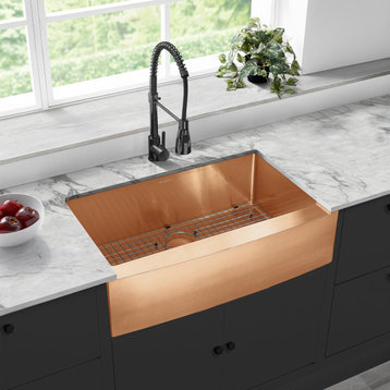 Rivage 33"x21" Stainless Steel Farmhouse Kitchen Sink, Rose Gold