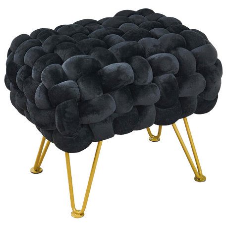 Velvet Pouf Stool Ottoman, Black, 27''x20''x20''