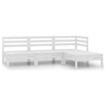 vidaXL Solid Pinewood Patio Lounge Set 4 Piece White Garden Wooden Furniture