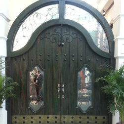 Outdoor Gate with Custom Wrought Iron and Floating Transom - Front Doors