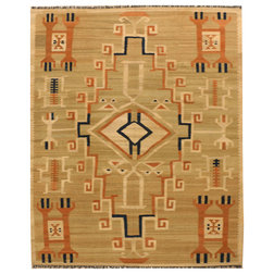 Contemporary Area Rugs Handmade Afghan Kilim Rug, Beige and Brown, 6'11"x8'6"