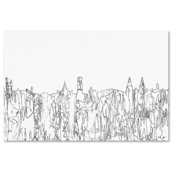 Marlene Watson 'Aberdeen Scotland Skyline BW Thin Line' Canvas Art, 22x32