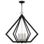Livex Lighting - Black With Brushed Nickel Cluster Modern Chandelier - Influenced by modern industrial style, our Prism black finish six-light diamond chandelier with brushed nickel finish accents has a striking triangular shape. Sleek and contemporary, it's ideal for modern, contemporary or industrial style interiors.
