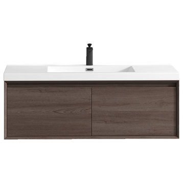 Aurora 48'' Single Sink Wall Mounted Modern Bathroom Vanity, Red Oak