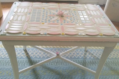 Mosaic Table with Porcelain Rosebuds